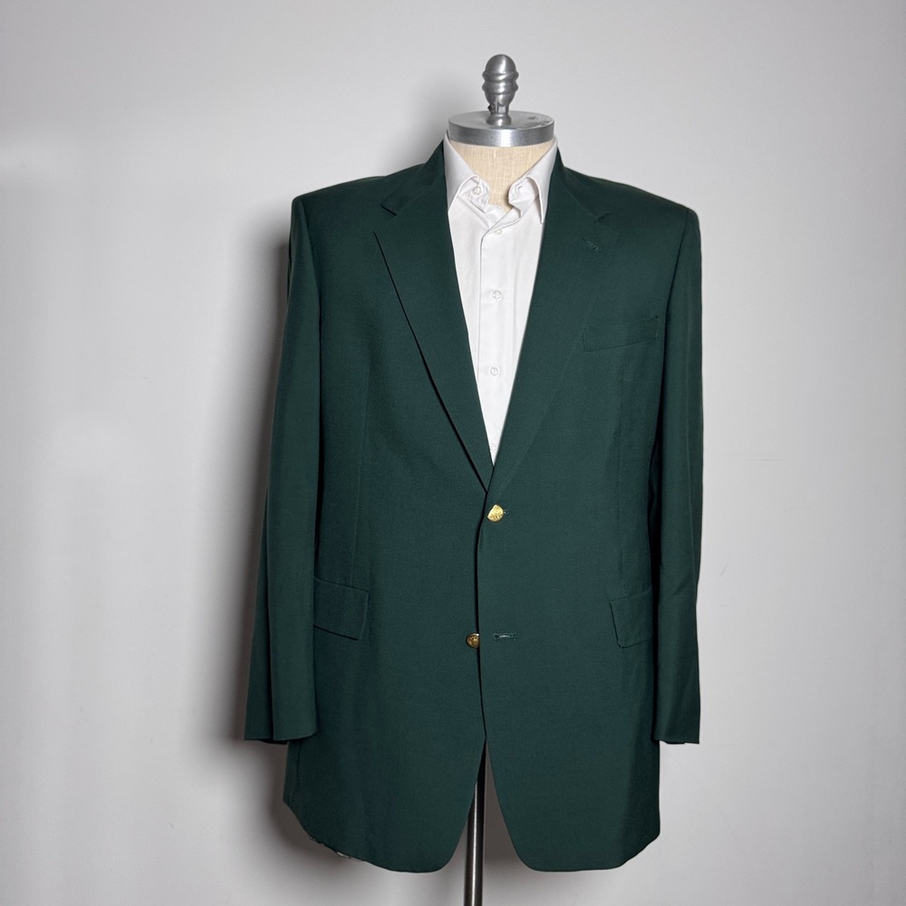 Hart Schaffner & Marx Blazer Mens 48XL Green Solid Wool Gold Button 2-Button‎